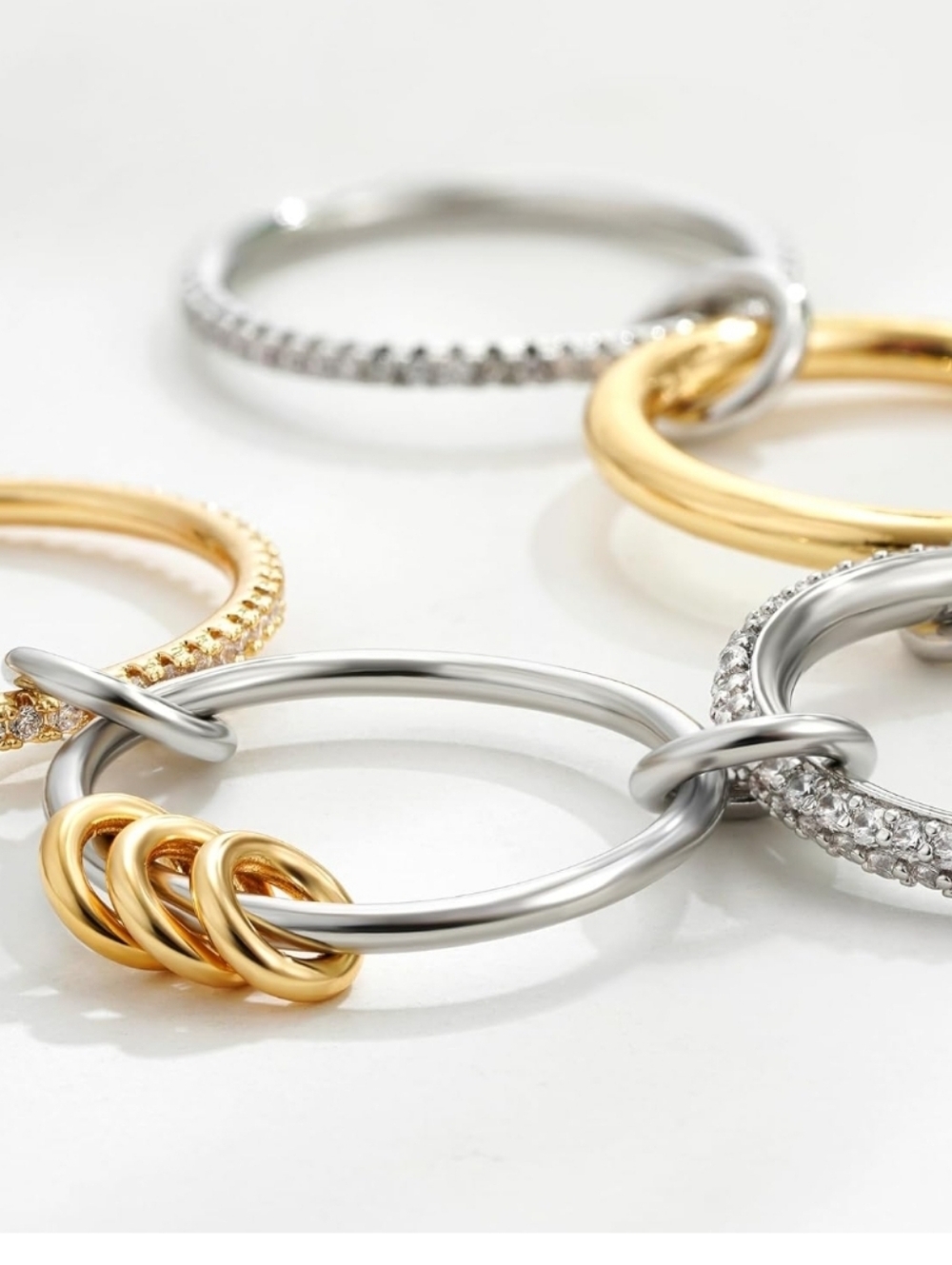 Gold & Silver Multi-Band Crystal Stackable Rings - Picture 6 of 6